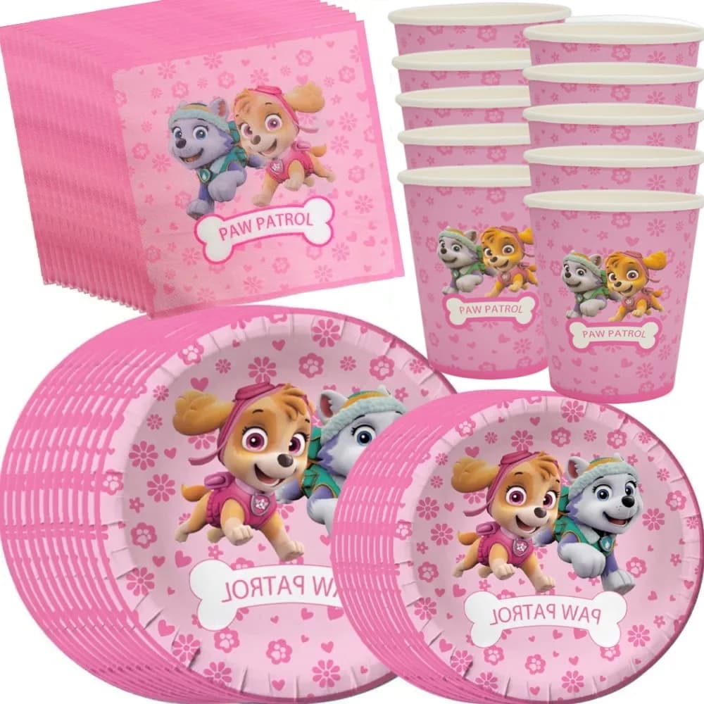 Paw Patrol Pink Skye Decorazione di compleanno Set di stoviglie usa e getta in carta per forniture per decorazioni per feste di compleanno per bambine e bambini
