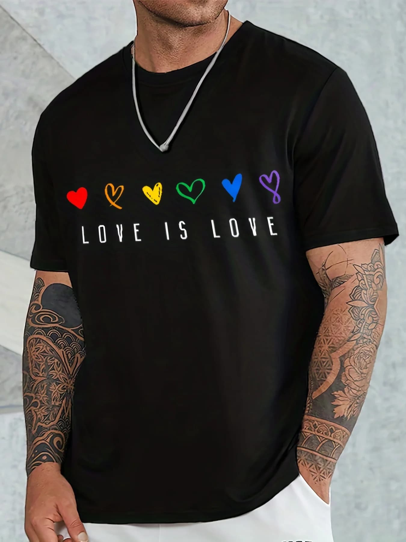 Men's T-shirt Pride Letter Love Rainbow Print Sport Leisure Crew Neckline Short Sleeved T-shirt Men's Clothing