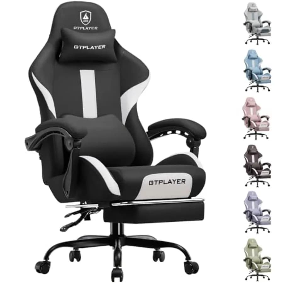 Sedia da Gaming con Poggiapiedi e Cuscino a Molle Insacchettate, Tessuto Traspirante per Ufficio e Casa, Sedia Ergonomica da Computer con Schienale Alto