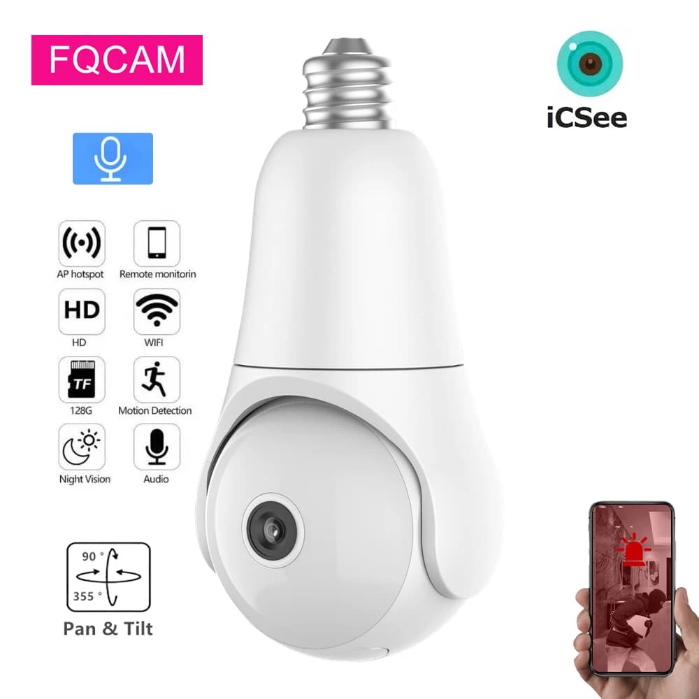 4MP Floodlight Wifi Security Indoor Camera ICSEE Infrared+White Light Bulb Wireless Surveillance Two Way Talk Camera