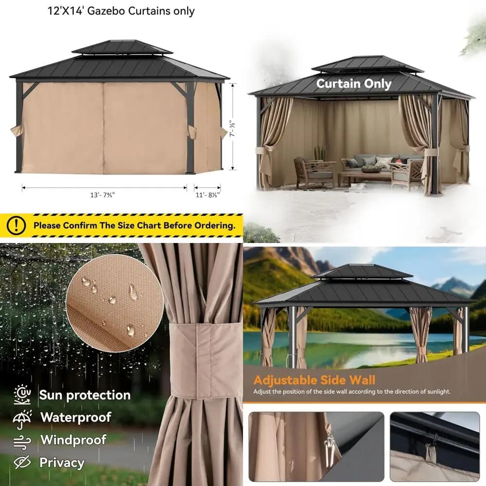 Curtains for outdoor gazebo 12' x 14', 4 spare side panels, with zipper, for patio, garden, courtyard.