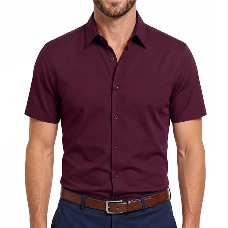 Camicie da uomo a maniche corte elasticizzate, tinta unita, casual eleganti, estive, formali, da matrimonio, con bottoni.