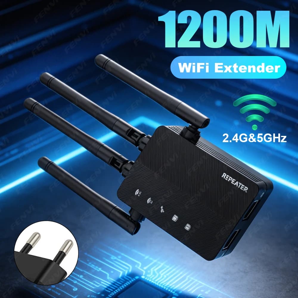 1200Mbps Dual Band WiFi Repeater 2.4G/5GHz Wireless Signal Booster Extender AP Router with EU Plug for Home Office