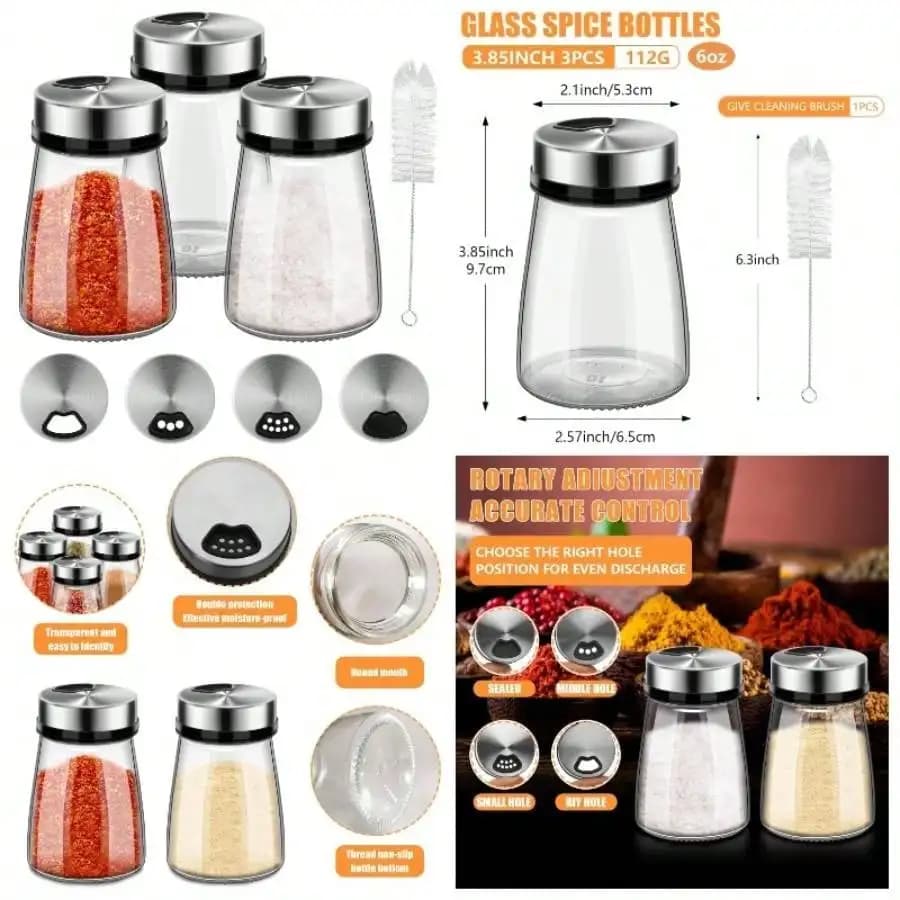 Set di 6 saliere e pepiere con fori di versamento regolabili, saliere da cucina da 6 oz 180 ml, contenitori per condimenti in acciaio inossidabile, dispenser per spezie da tavolo 6