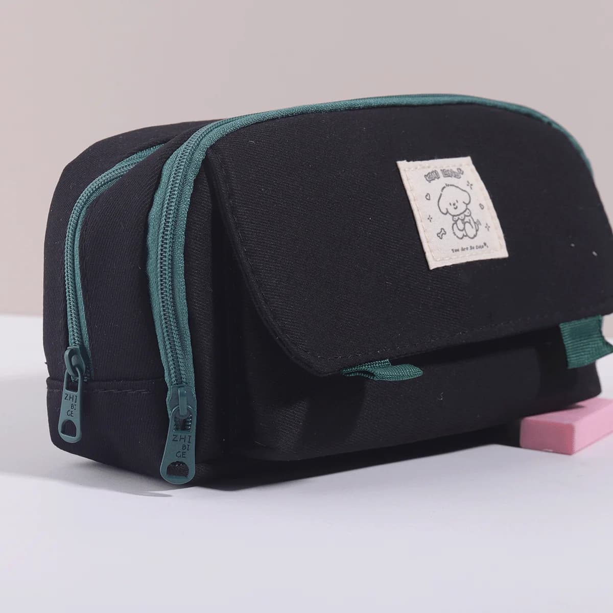 Astuccio con motivo cane carino, astuccio portapenne con doppia cerniera di grande capacità, organizer per cancelleria, astuccio per ragazze, regalo per materiale scolastico