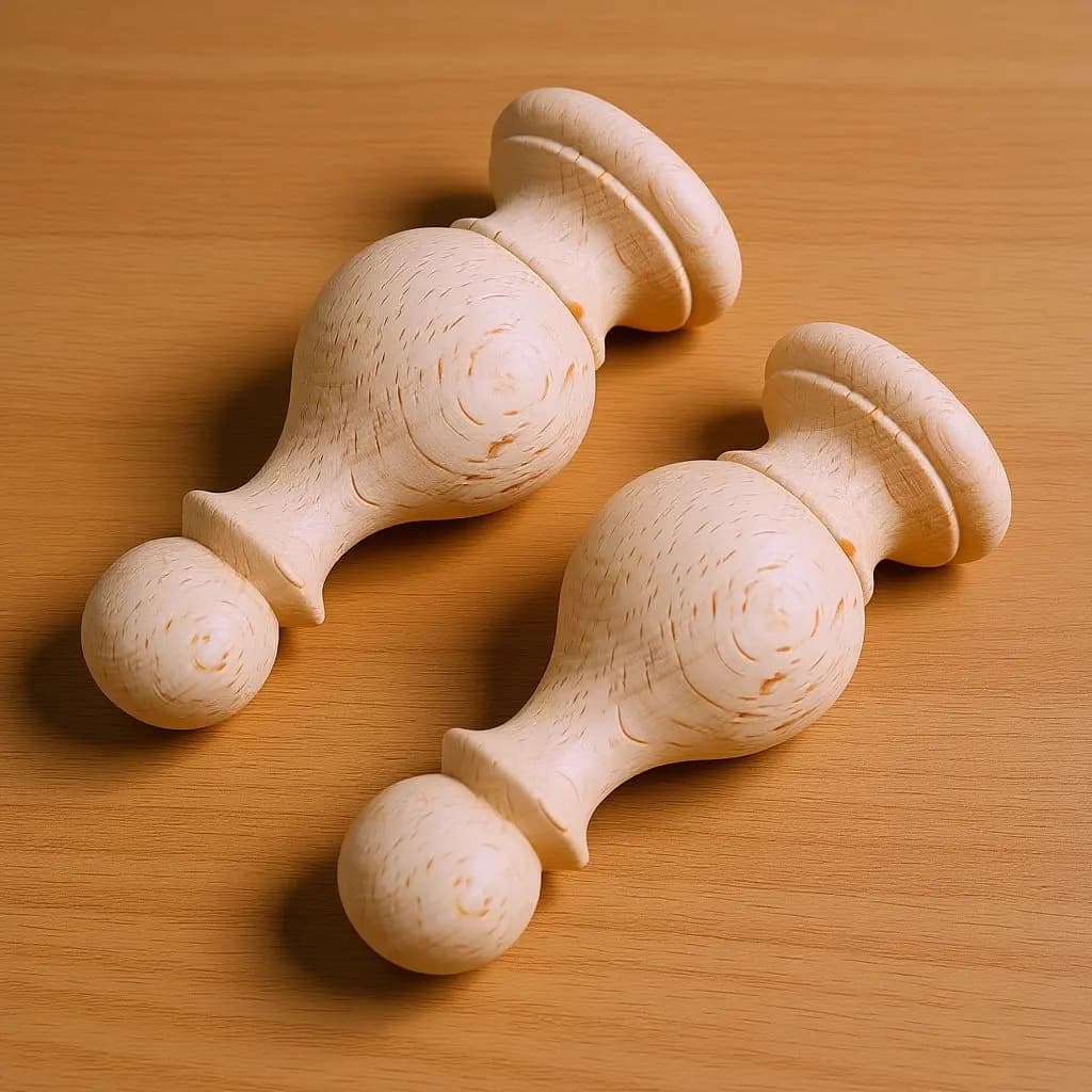 2Pcs Wooden Finial Crafts Solid Wood Unfinished Finials for Bedposts Staircases Curtain Rods Indoor Decor Elegant Carved Design