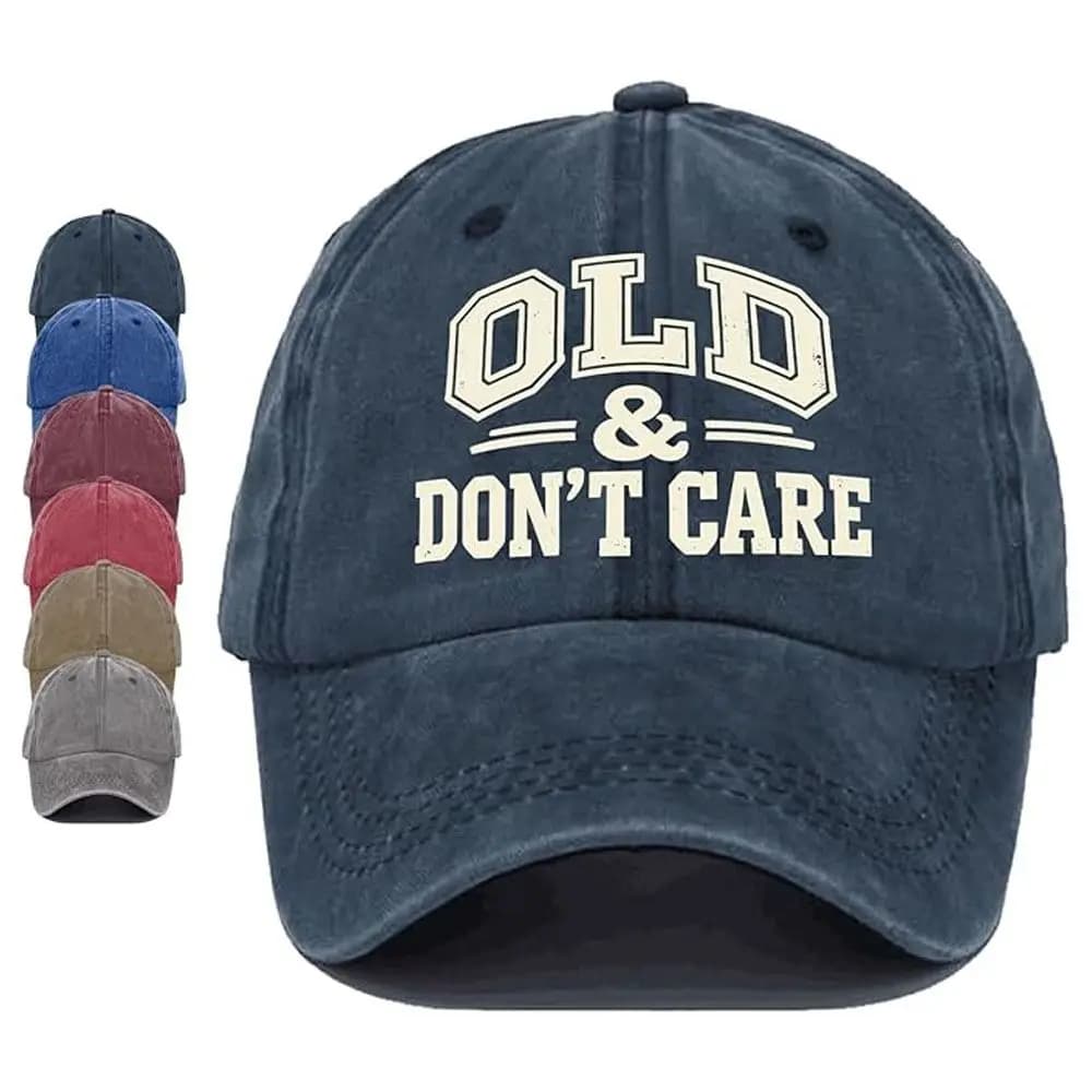 Creative Gift Washed Cotton Twill Unisex Hat Breathable Durable Distressed Cap OLD & DON’T CARE Vintage Embroidered Hat