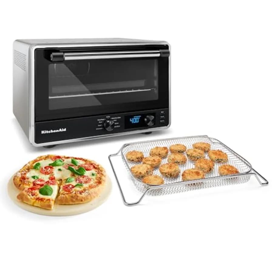 Forno Digitale da Appoggio con Funzione Air Fry e Pietra Refrattaria KCO128CU in Argento Contour per Uso Domestico in Cucina, Multifunzione per Cucinare