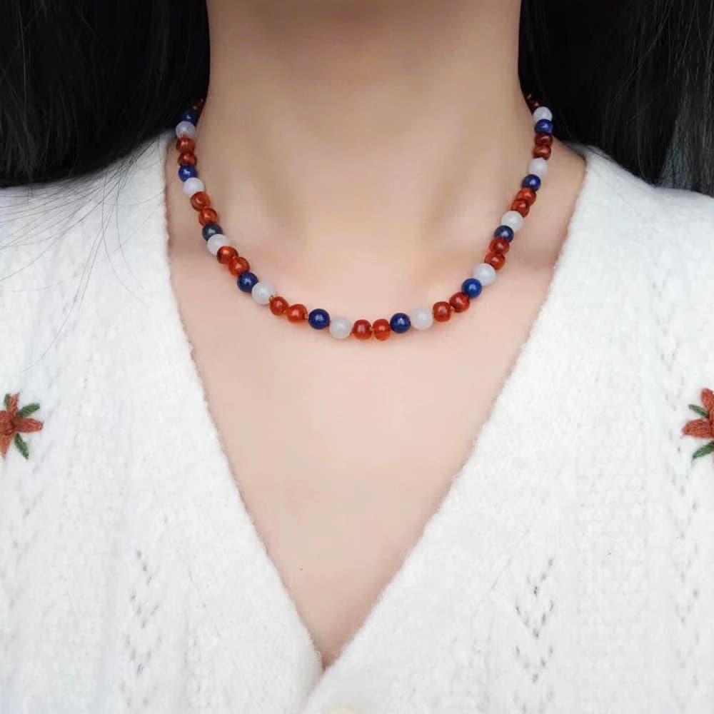 Bracelet/Necklace with natural baltic amber for woman teething Natural stone of lapis lazuli/white agate and cognac amber
