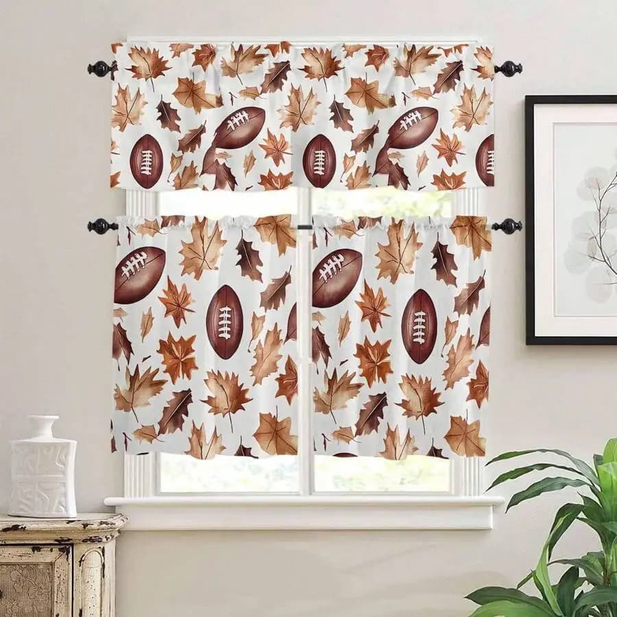 3PCS Kitchen Curtains And Valance Set White Rod Pocket Window Treatment For Living Room Bedroom