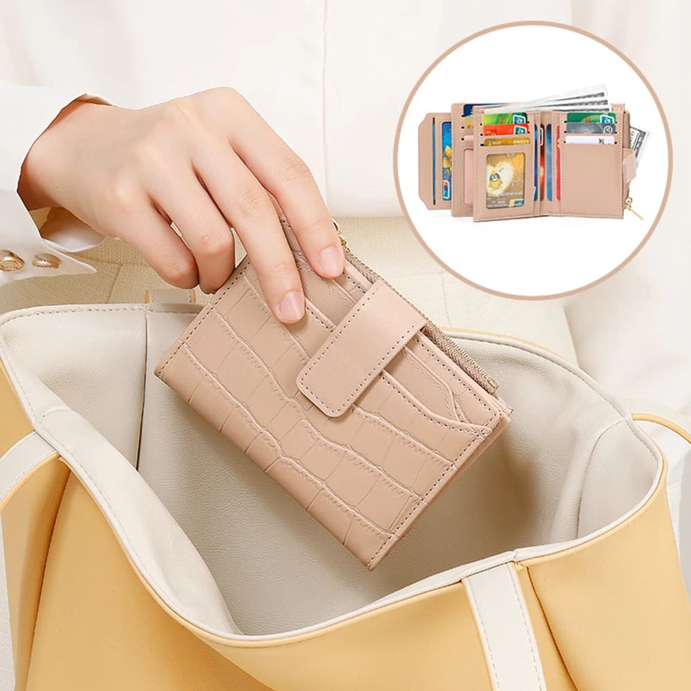 Portafoglio multi-slot alla moda da donna, portafoglio corto con motivo a pietra, borsa in pelle PU per borse a tracolla e tasche.