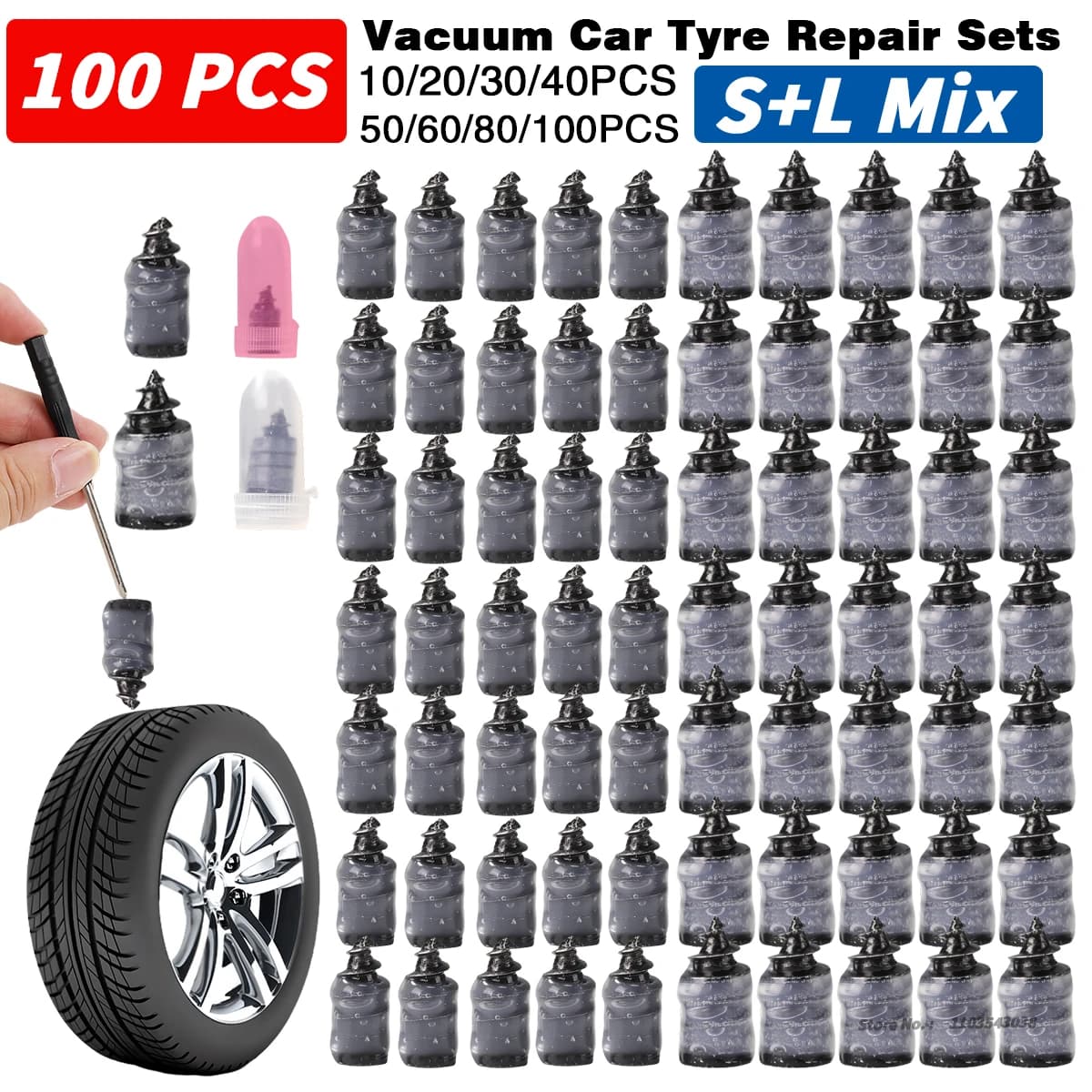 10-100 Pieces Universal Rubber Nails for Auto, Motorcycle and Scooter Repair, Tubeless Repair Kit without Colla 2030