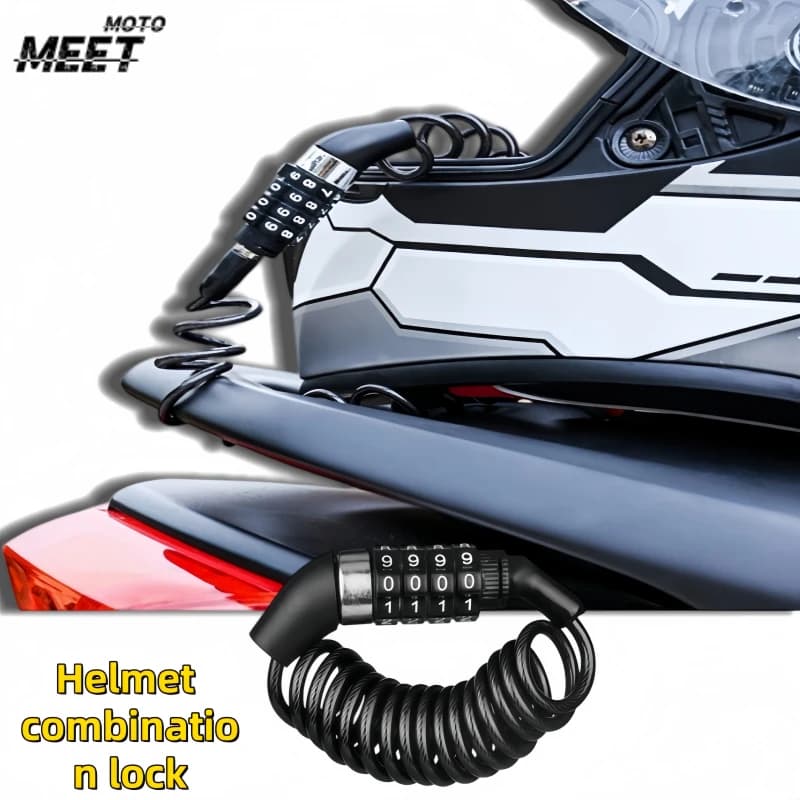 Motorcycle 4-Digit Combination Cable Lock, Portable Anti-Theft Chain Lock for Helmet, Durable Steel Wire Rope Safety Lock