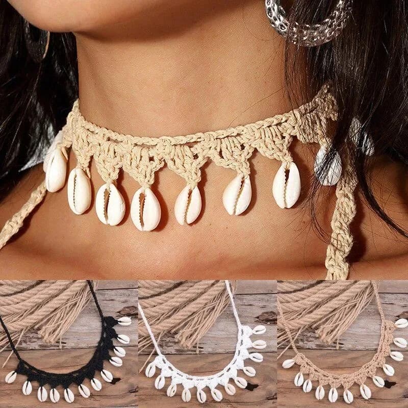 Bohemian Shells Necklaces for Women Handmade Woven Rope Chain Choker Necklace Summer Beach Beaded Necklaces Jewelry