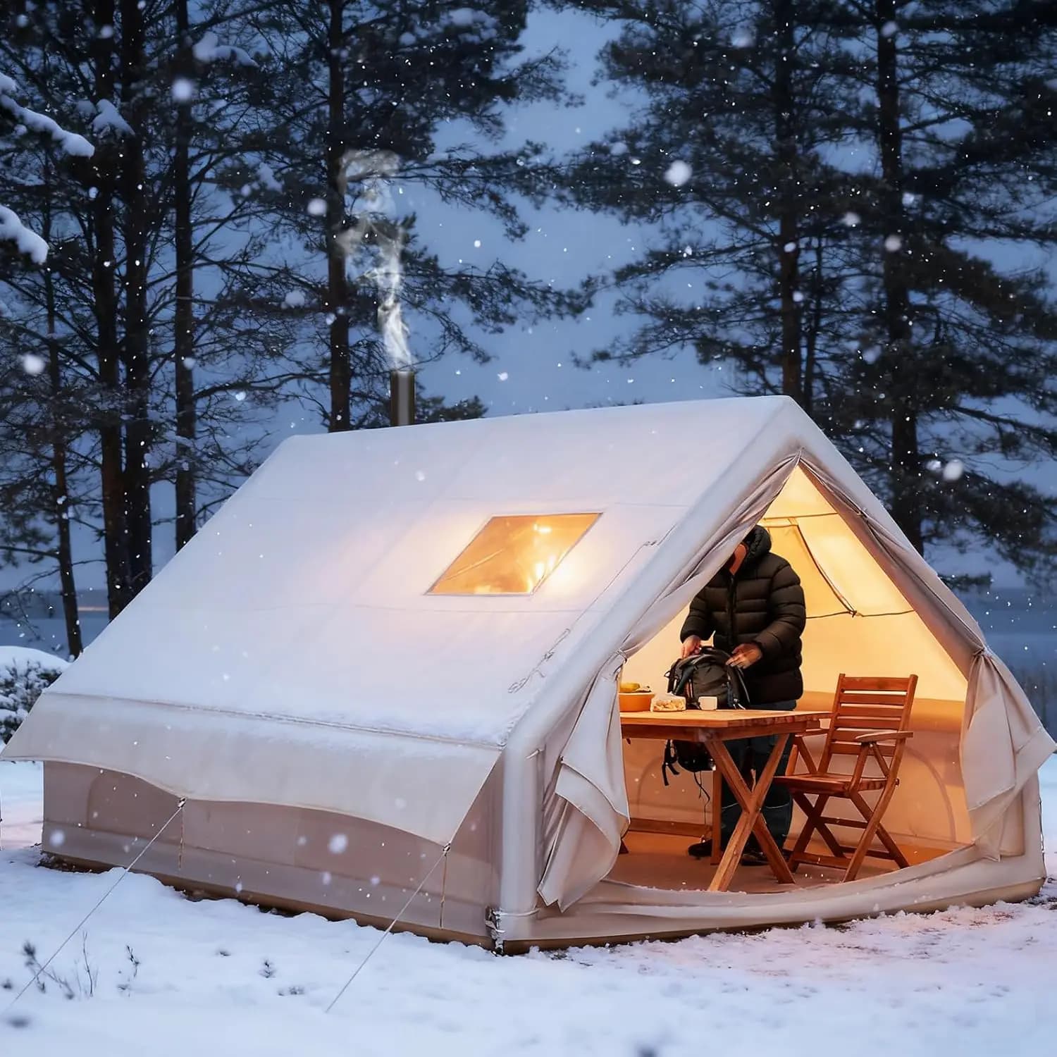 Tenda da Campeggio Gonfiabile per 6-8 Persone, Impermeabile e Antivento in Oxford 420D con Pompa, per Viaggi all'Aperto, Marrone Personalizzabile