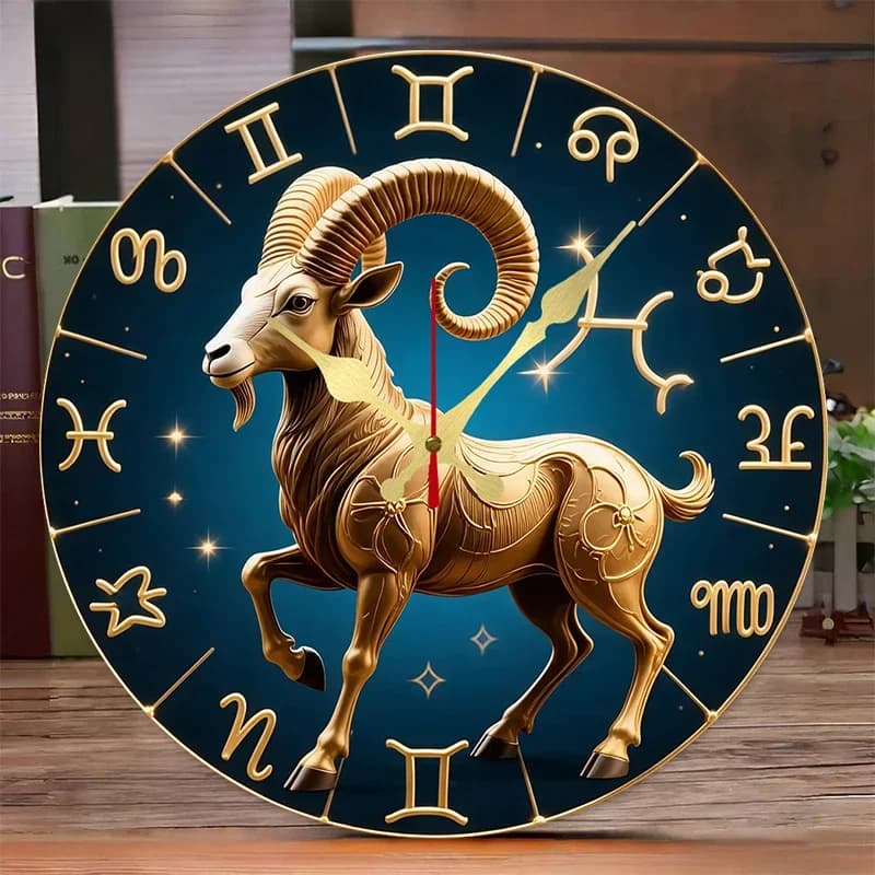 Orologio da parete silenzioso rotondo in legno Golden Capricorn, adatto per soggiorno, ufficio, studio, camera da letto, decorazione domestica.