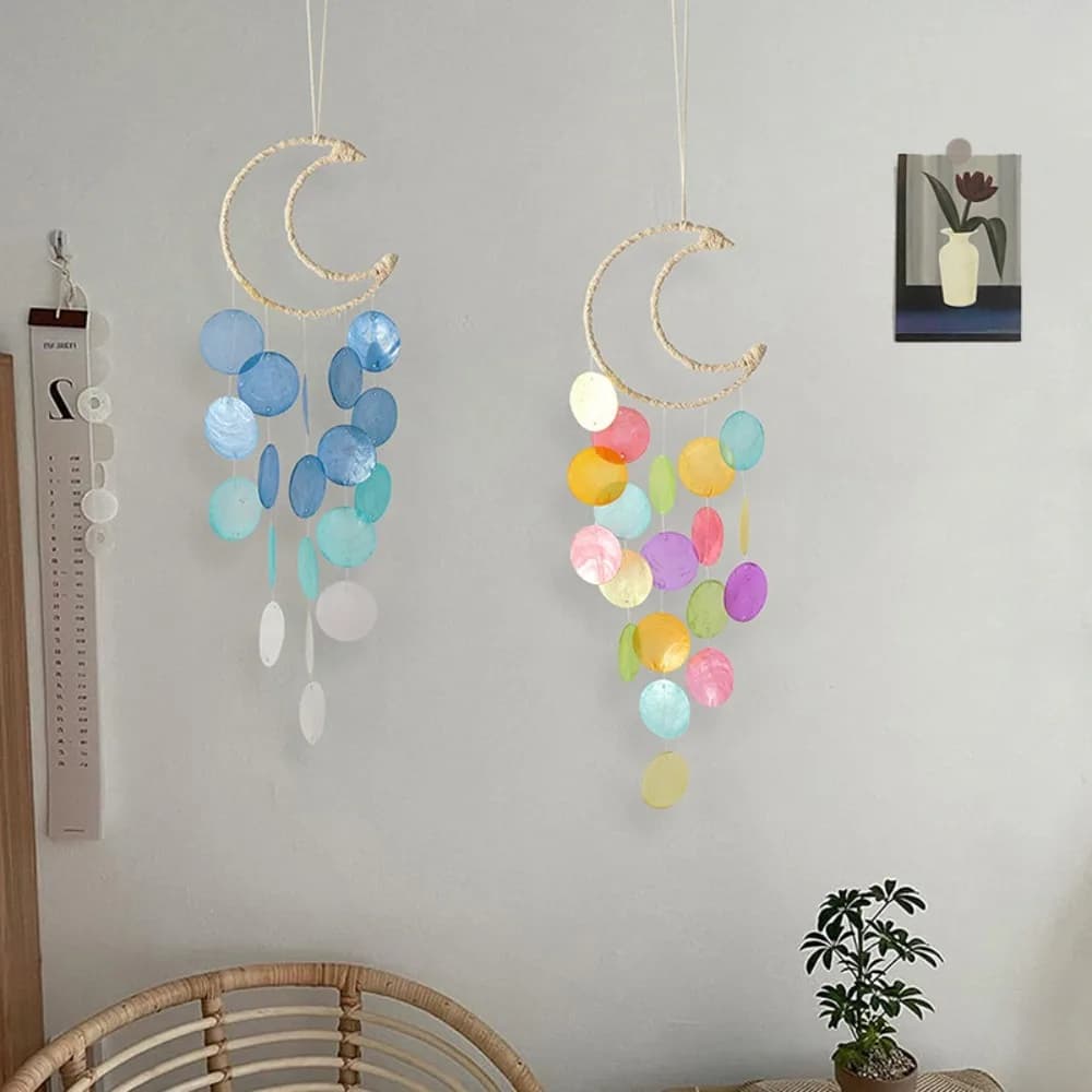 Hanging Shell Moon Wind Chimes Natural Shell Circle Shell Dream Catchers Home Decoration With crisp ringtones Shell Pendant