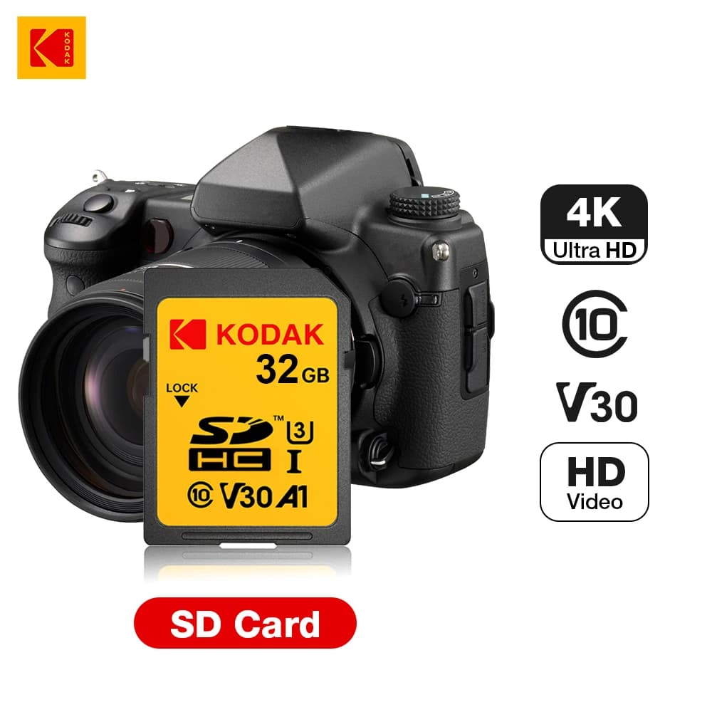 KODAK Scheda SD originale ad alta velocità 256G 128G 64G 32G Scheda di memoria SD SDXC V30 per fotocamera 4K HD per auto DV SLR