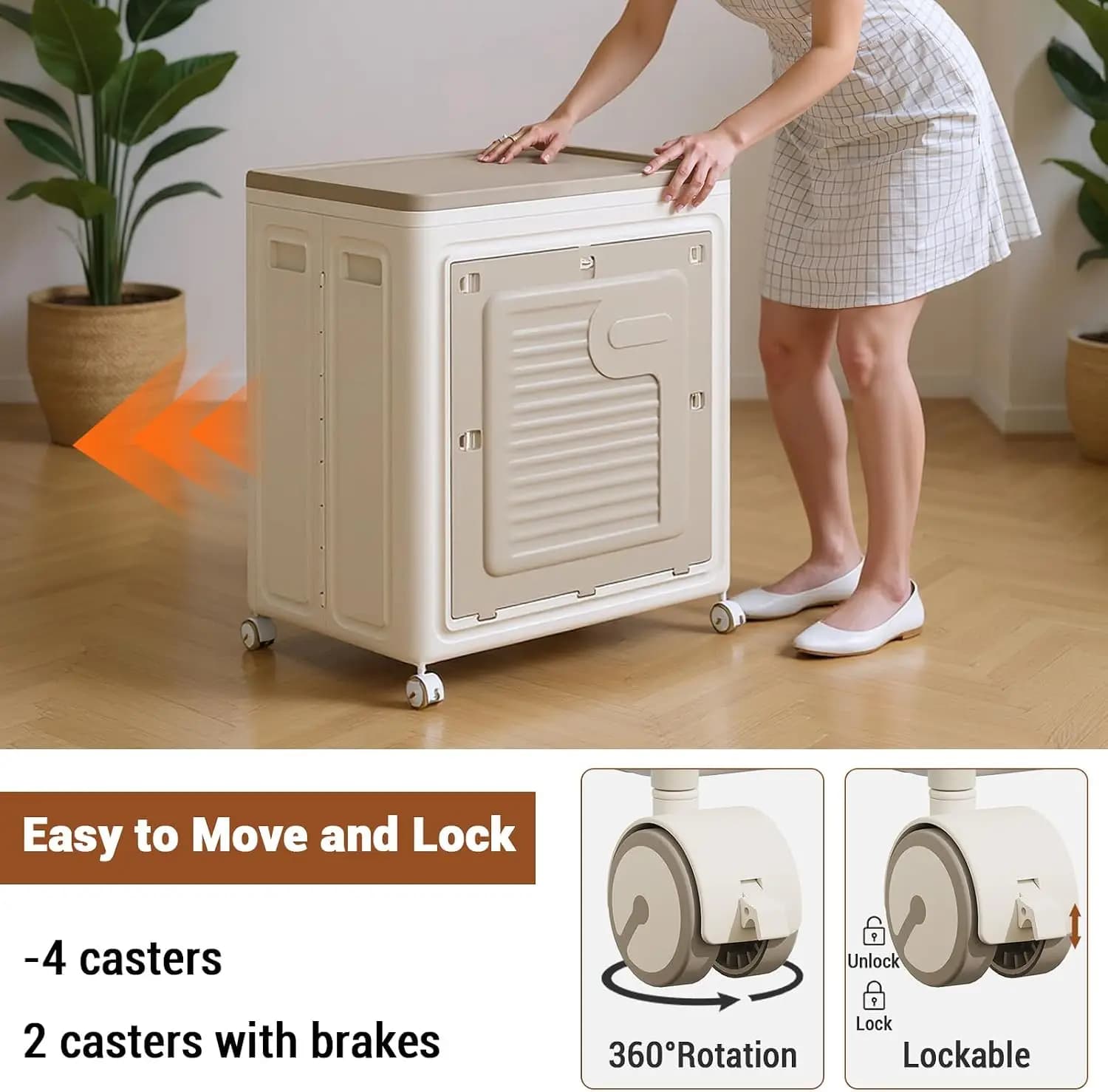 Garvee Foldable Storage Box with Lockable Wheels and Lid 150L Heavy Duty Large Capacity Organizer for Clothes Toys Quilts Space Saving for Bedroom Living Room