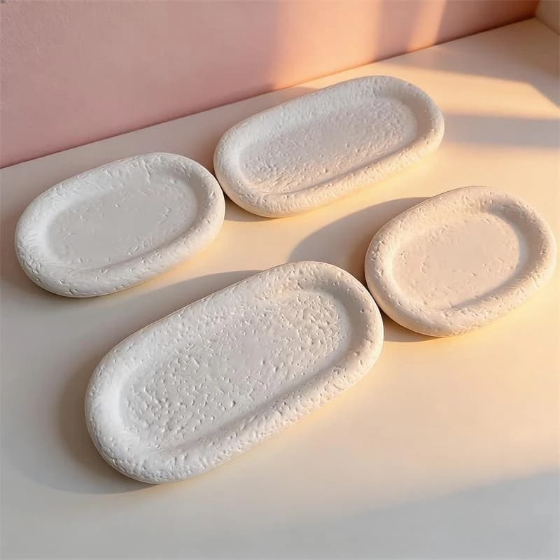 Stone Texture Oval Cement Gypsum Storage Tray Silicone Mold DIY Display Plate Tray Gypsum Home Decoration Epoxy Resin Mould
