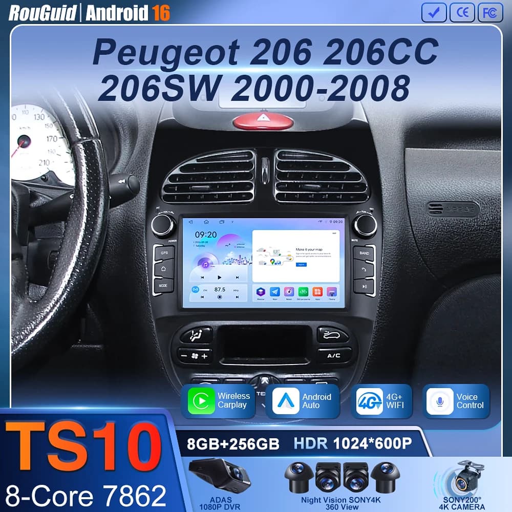 7Inch Android Car radio Autoradio For PEUGEOT 206 206CC 206SW 2000-2008 multimedia player Carpay Android Auto Screen GPS Stereo