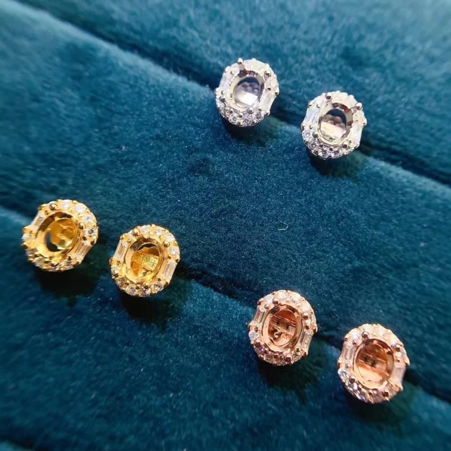 Piccoli orecchini a bottone in argento 925 senza allergie con montatura orecchini in argento semi-montati da 4 mm * 5 mm con placcatura in oro 18 carati a 3 strati