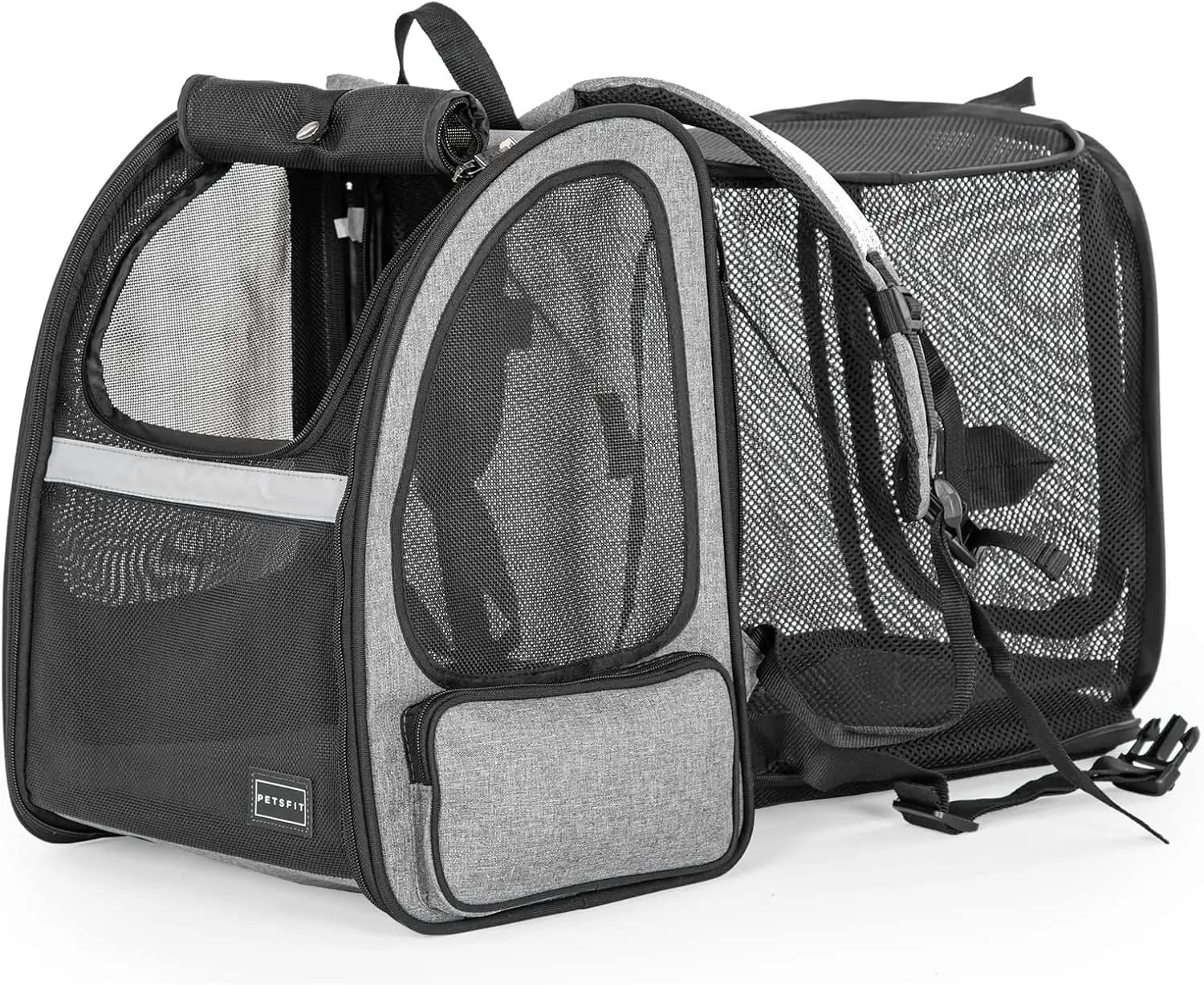 Expandable Dog Backpack Carrier for Small Pets, Breathable Mesh, Fleece Mat, Perfect for Hiking & Camping, Holds Pets Under 22lbs