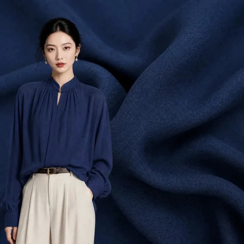Premium Sandwashed Linen Satin Fabric Deep Blue Solid Drapey Soft for Shirt Suit Pants Dress Hanfu DIY Sewing Accessories