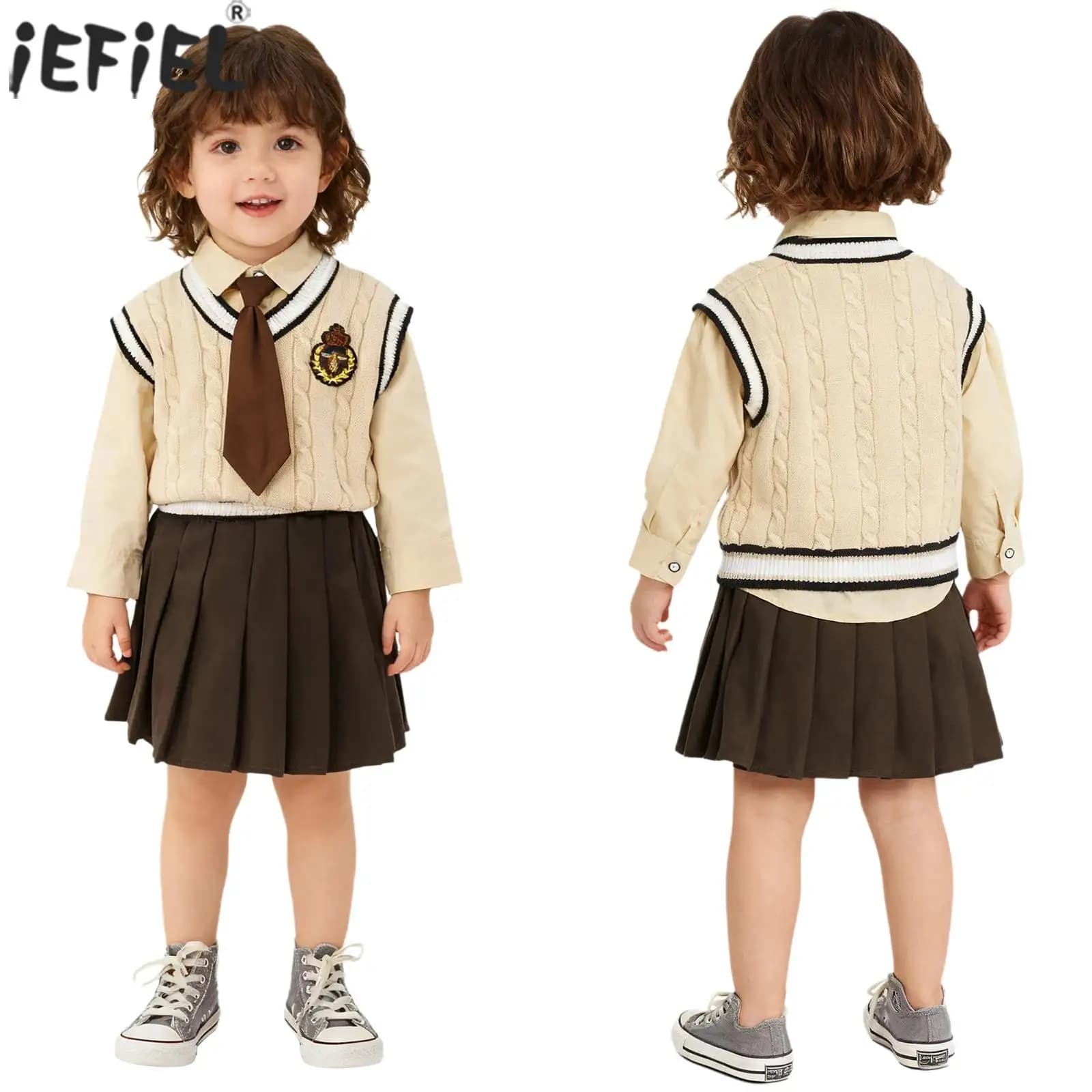 Cravatta per camicia a maniche lunghe uniforme scolastica primavera autunno bambino bambino con gilet e pantaloni/gonna in maglia a trecce abbigliamento per bambini ragazzi ragazze