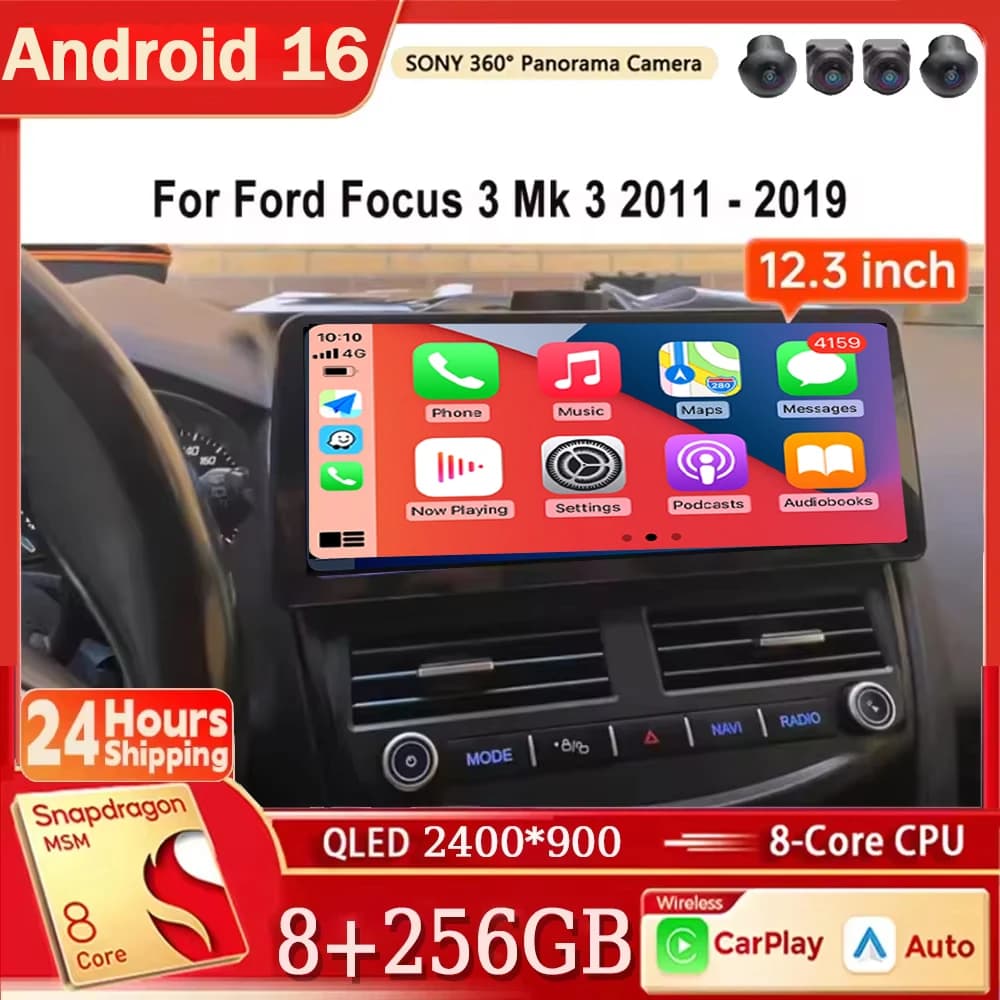 Autoradio Android 15 da 12,3 Pollici per Ford Focus 3 Mk 3 2011-2019, 8+256GB, 4G WIFI, Carplay, Stereo Multimediale, Lettore Video, GPS