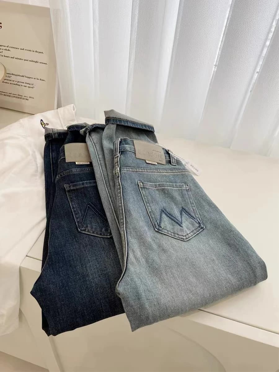 High Waist Elastic Denim Jeans Women's Spring Autumn Loose Fit Nine Point Straight Tube Pants plus Size Slimming Small Stature