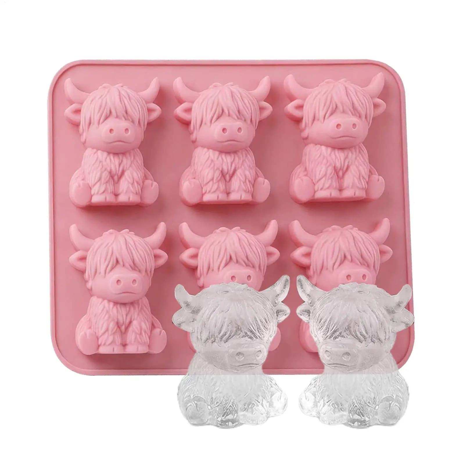 Stampo per Cubetti di Ghiaccio in Silicone Riutilizzabile a Forma di Bovini Highland, Stampo Carino per Cubetti di Ghiaccio, Attrezzatura da Cucina per Cocktail, Vino, Succhi, Bourbon