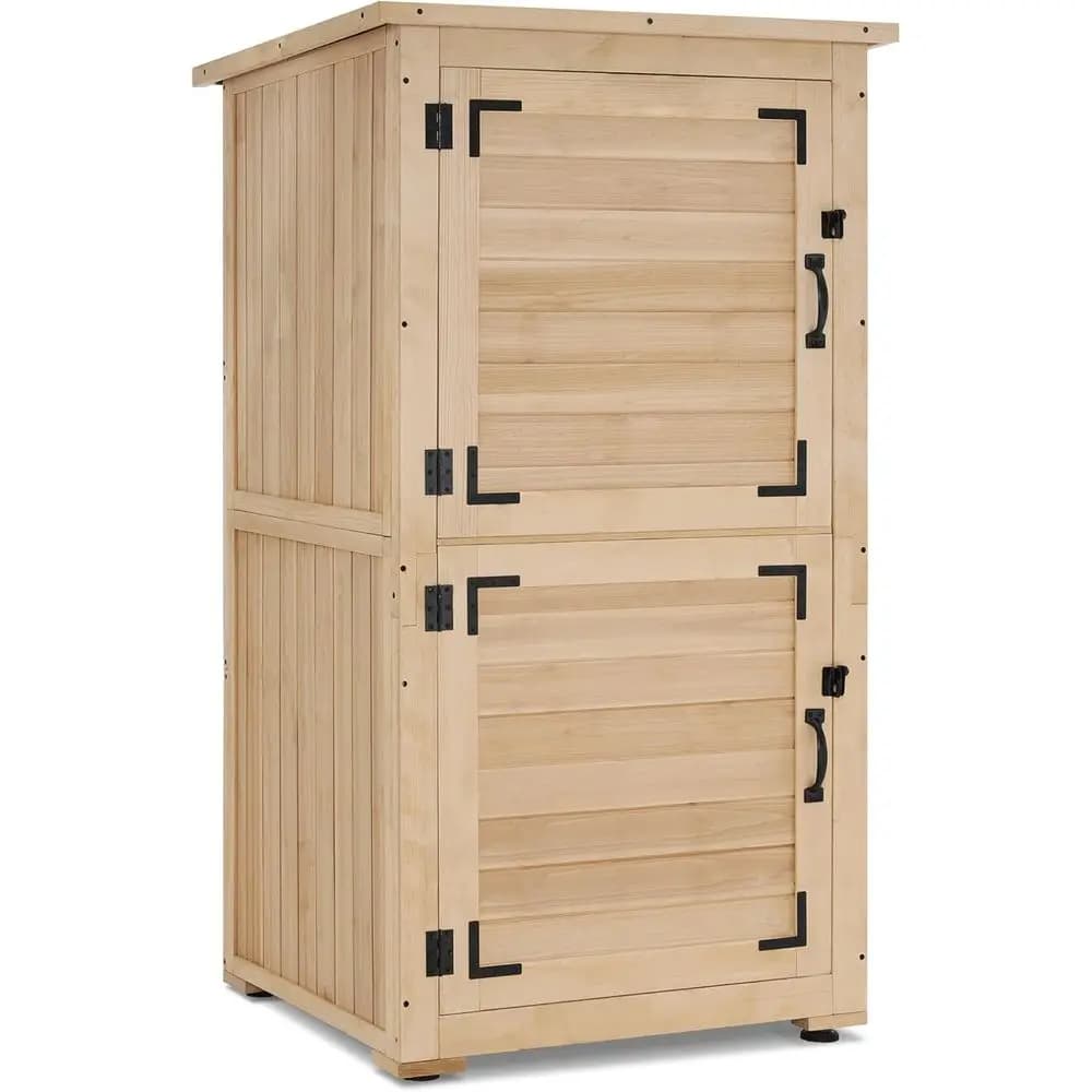 Casetta da Giardino in Legno Naturale con 30 Ripiani Rimovibili per Attrezzi e Accessori da Patio
