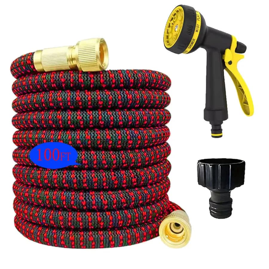 30 Meters Expandable Garden Pipe, Flexible Water Pipe with 8 Functions Spray Gun, High Pressure Tube for Car Washing with Brass Connectors Massive