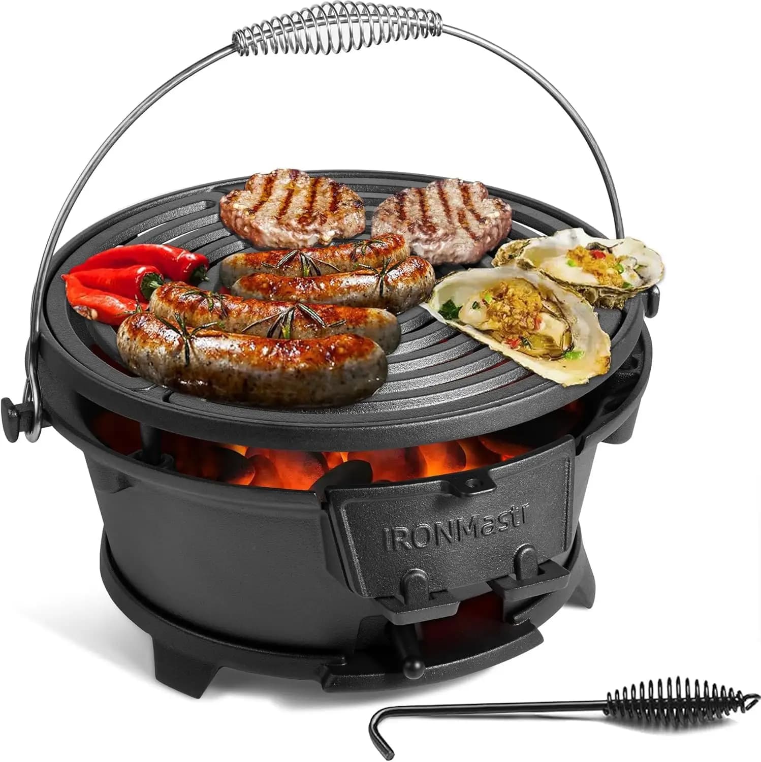 Griglia Hibachi da esterno, griglia in ghisa al 100%, mini piccola griglia a carbone portatile per fornello da campeggio all'aperto - 2 altezze, aria