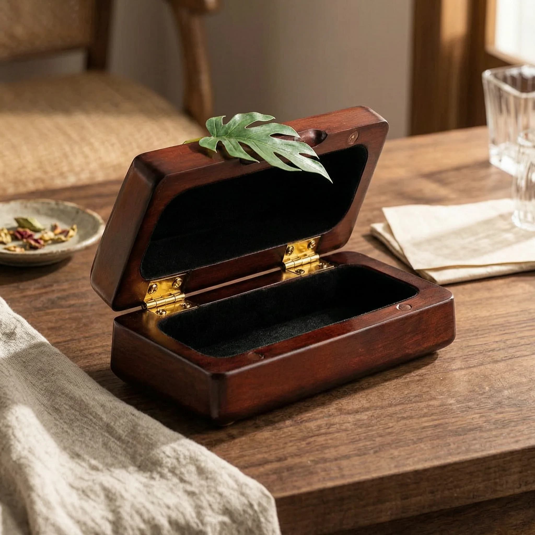 Wooden Sax Mouthpiece Case Velvet Lining Saxophone Mouthpiece Box Lined Safeguarding Box Hinged Lid Instrument Storage