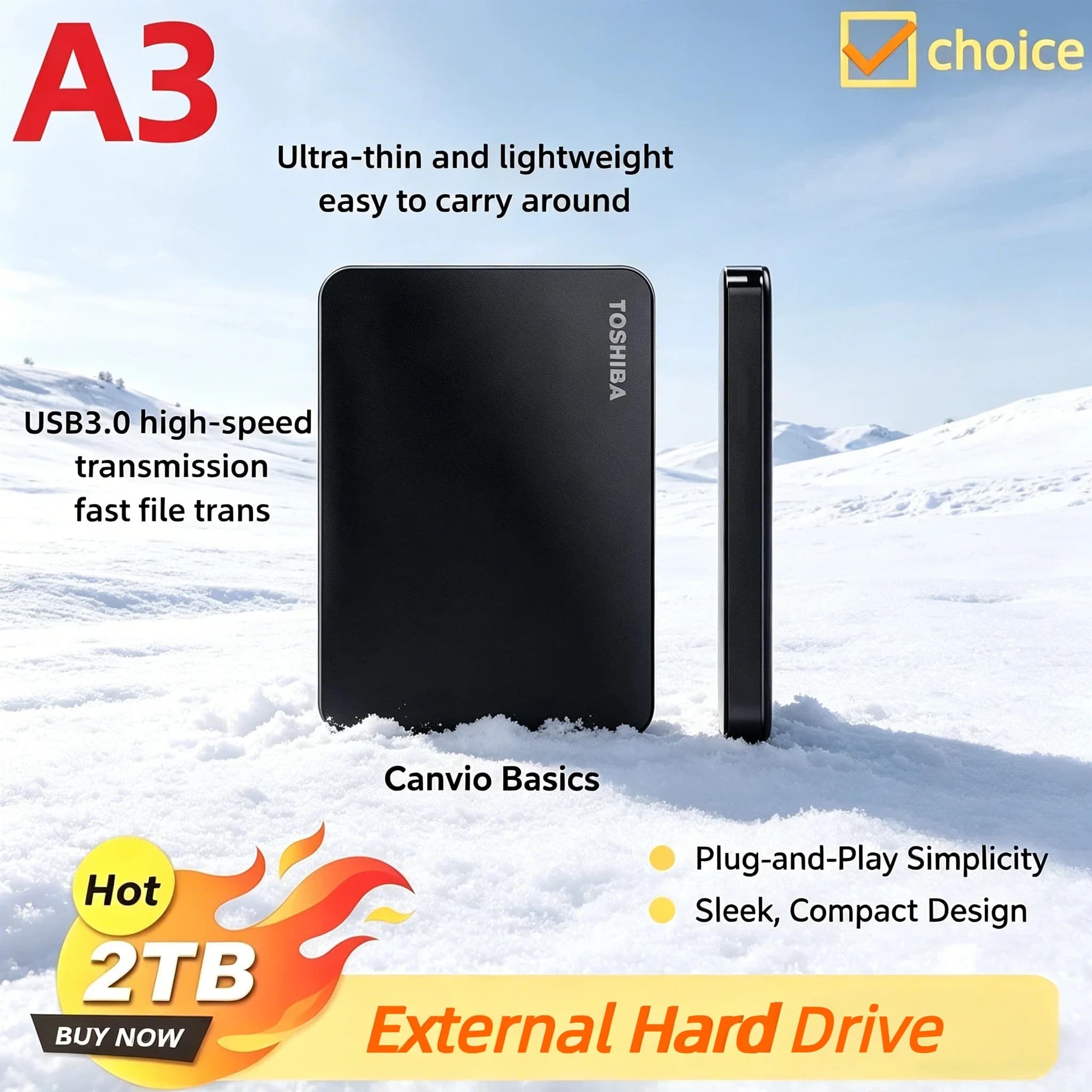 Toshiba per A3 OEM Disco Rigido Esterno Portatile da 2.5 Pollici 500GB 1TB 2TB USB3.0 Box di Espansione Disco