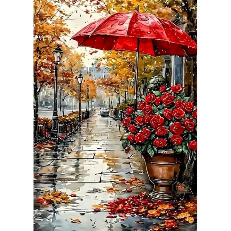 1pc frameless Acrylic Paint By Numbers Adults Rainy Street Canvas Painting Picture With Numbers Landscape Modern Home Decoration