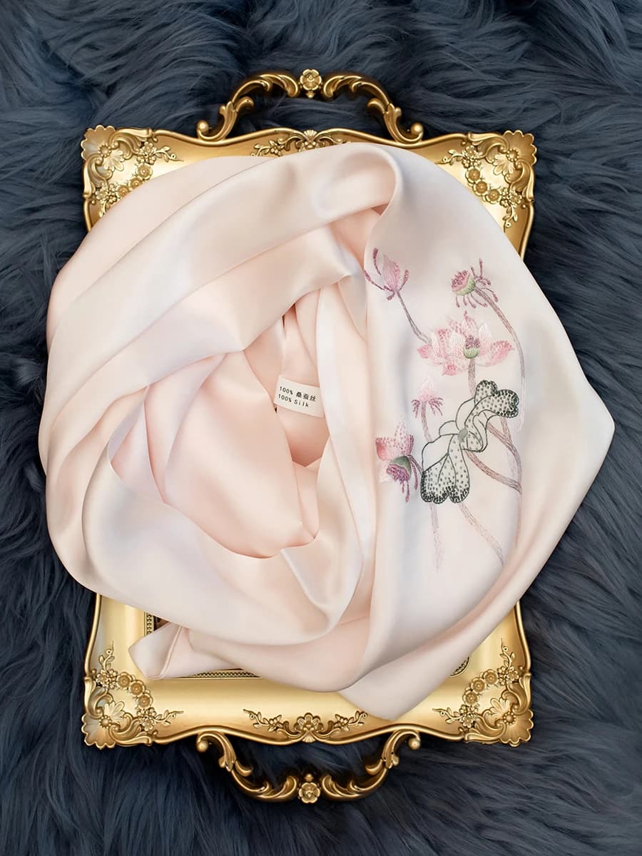 Autentica Sciarpa in Seta da Donna, Versatile con Ricamo di Suzhou, Multiuso, Lunga e Rettangolare, Stile Cinese per Primavera e Autunno