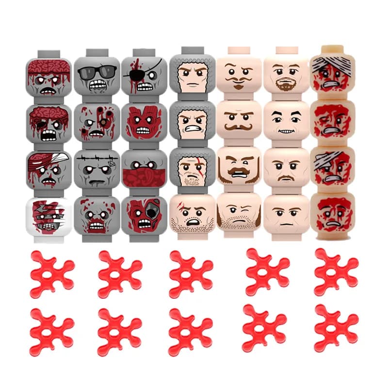 Blocchi di costruzione militari Solider Figure Regali Giocattoli Accessori Modello di sangue Espressione del viso ferito Teste di zombie MOC Mini mattoni