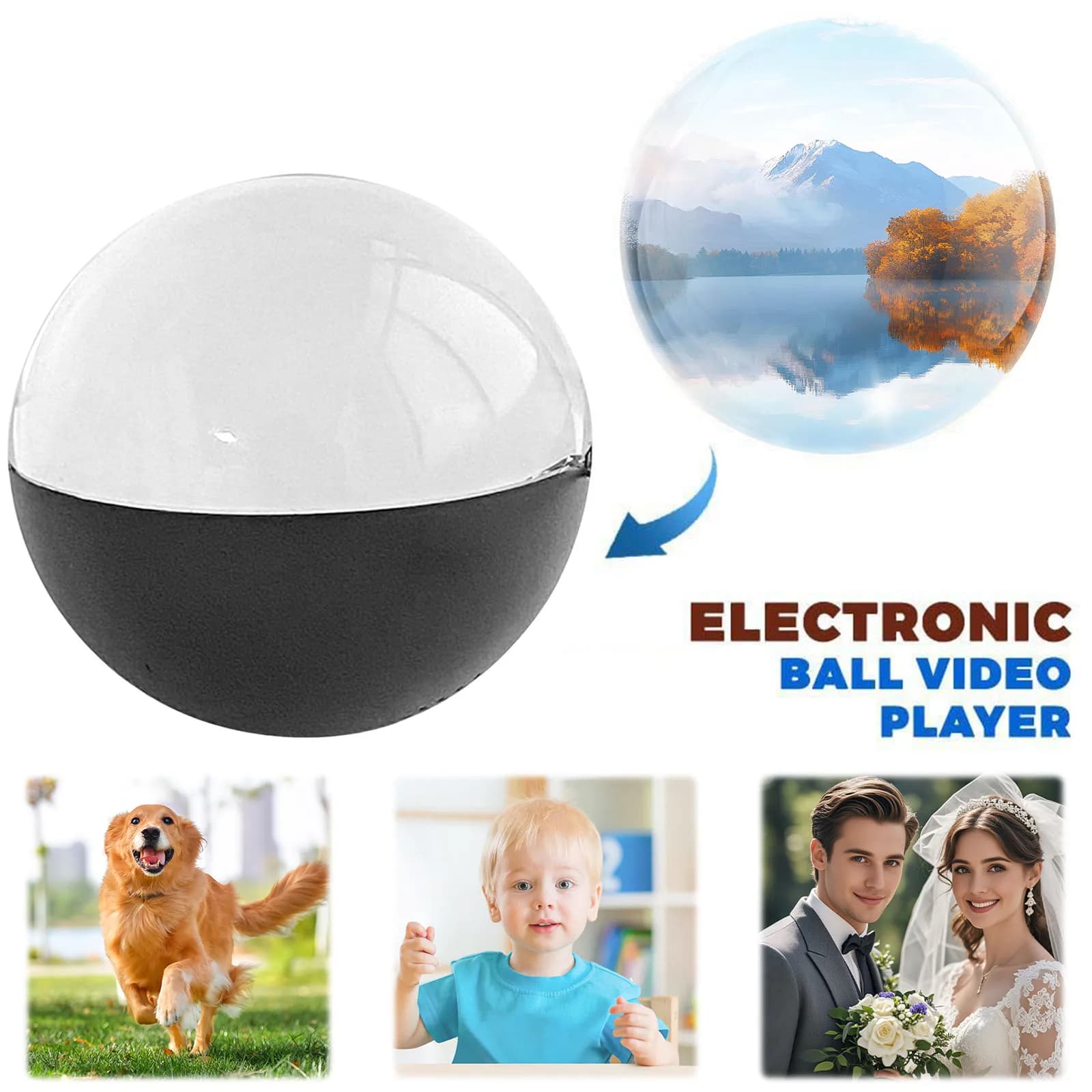Sfera di Cristallo con Ultrasuoni da 2,7 Pollici, Lettore Video con WIFI, Display Elettronico, Memoria, Ricaricabile, per Caricare Video e Foto