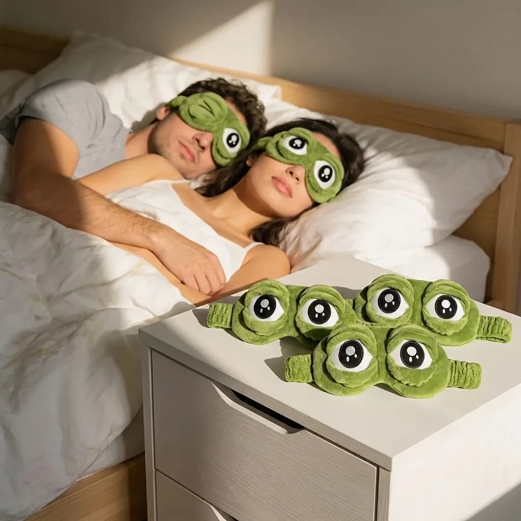 3D Triste Rana Maschera per il sonno Visiera per dormire naturale Copertura Ombra Benda per gli occhi donna uomo Benda morbida portatile Benda per gli occhi da viaggio