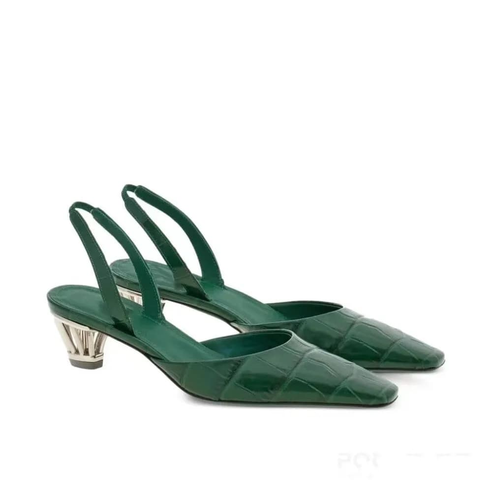 Ankle Wrap Square Toe Summer Women Sandals Metal Hollow Strange Style Middle Heels Slip On Design Large Size Fashion Shoes