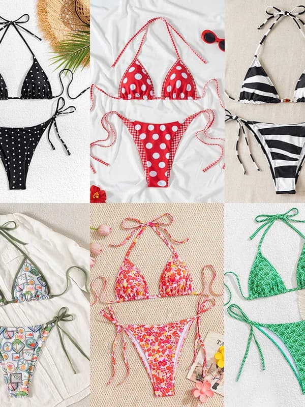 Costume da Bagno Bikini Sexy Nero e Bianco Stampato, Due Pezzi da Donna, Nuova Collezione 2025, Marca Four Persons Powers