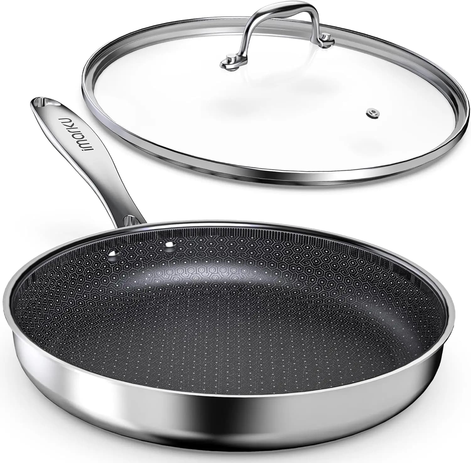 Padella Antiaderente da 12 Pollici con Coperchio, Rivestimento in Ceramica, Padella Profonda da 5,5 Quarti per Pasti in Famiglia, Adatta all'Induzione