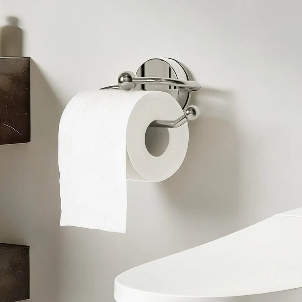 Stainless Steel Bathroom Tissue Holder Rust-Resistant with Suction Cup Toilet Paper Storage Rack Waterproof Wall Mounted