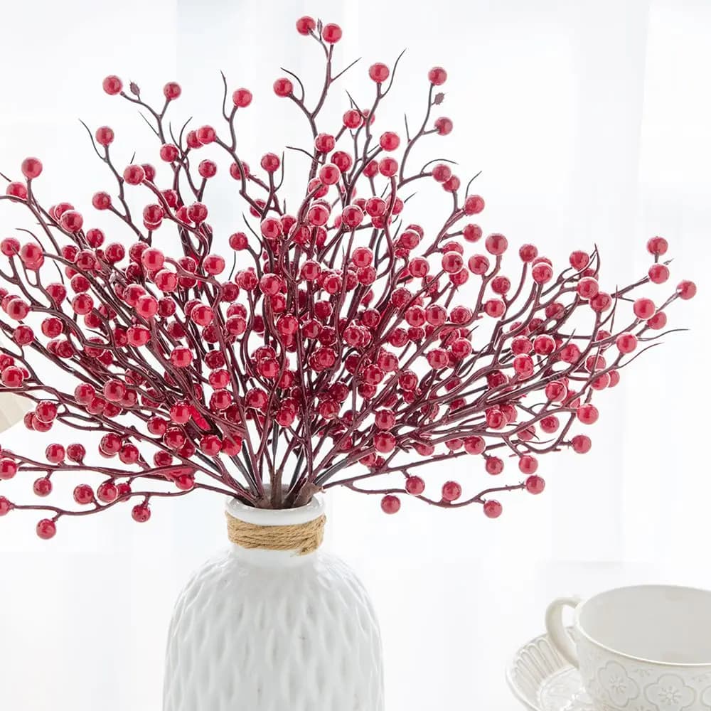 3/5 pezzi fiori artificiali piante agrifoglio piccolo frutto rosso capodanno Natale casa vasi camera festa di nozze scatole fai da te Decor