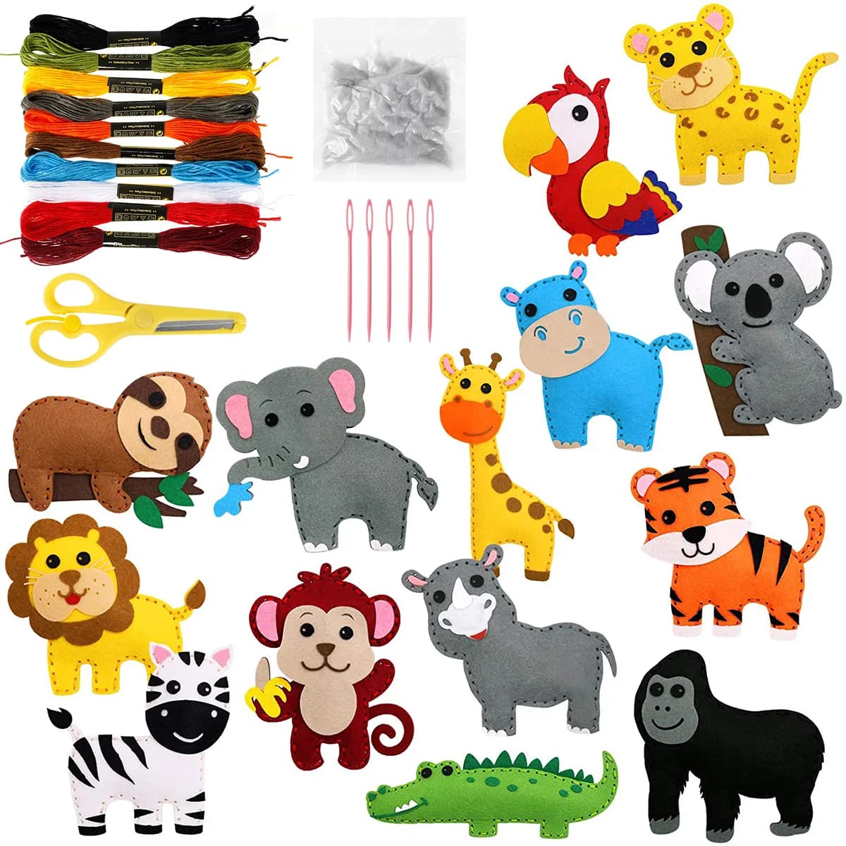 14 pezzi fai da te per bambini cucito artigianale animale set cucito feltro giocattolo per abilità motorie fini kit artigianale animali educativi precoci kit da cucito