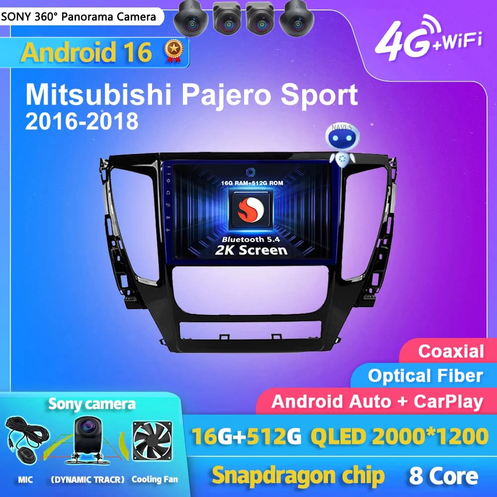 Qualcomm Android 15 Carplay Auto 2K Schermo Autoradio Lettore Multimediale Per Mitsubishi Pajero Sport 2016 - 2018 Autoradio Stereo