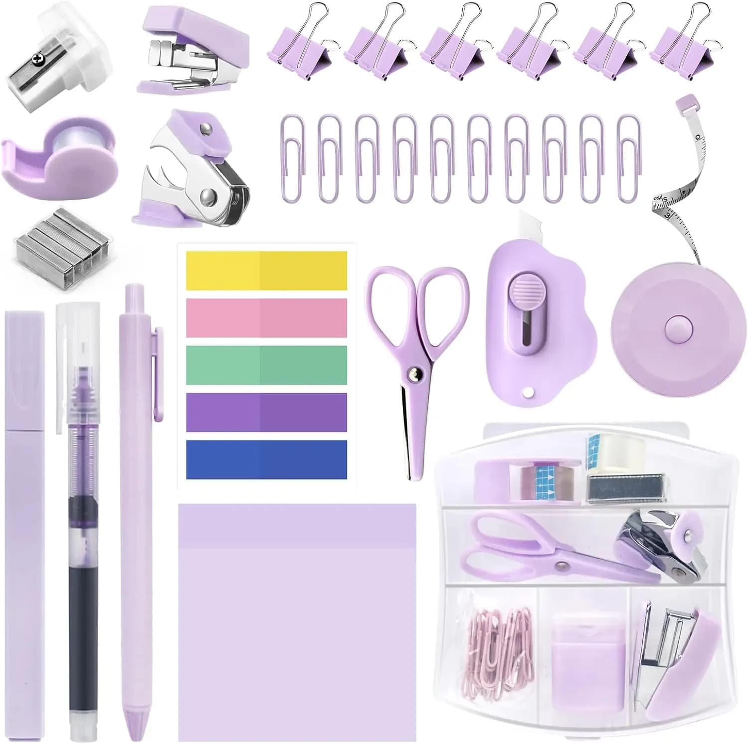 Kit Mini per Ufficio Viola con Graffettatrice, Dispenser Nastro Adesivo e Altro Ancora per Scuola e Scrivania
